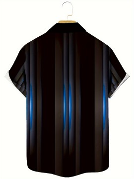 Plus Size Men's Trendy Stripe Print Short Sleeve Button Up Lapel Shirt For Summer Daily, Perfect For Holiday Resort Dress, Stylish Collared Top