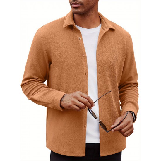 Men'S Overshirt Shacket Jacket Mens Textured Button Down Long Sleeve Shirts Fashion Jacket, Plus Size